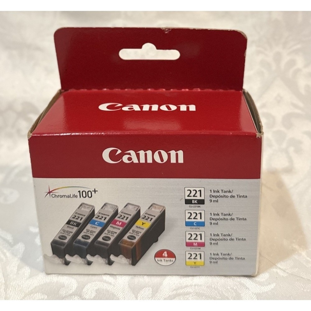 GENUINE Canon CLI-221 Black Cyan Magenta Yellow 4-pack Ink, Sealed